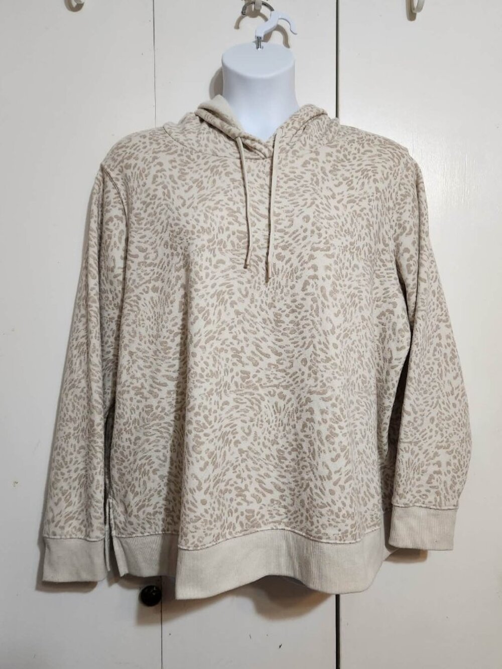 2X Tek Gear Ultrasoft Fleece Pullover Hoodie Tan Leopard Print Sweatshirt